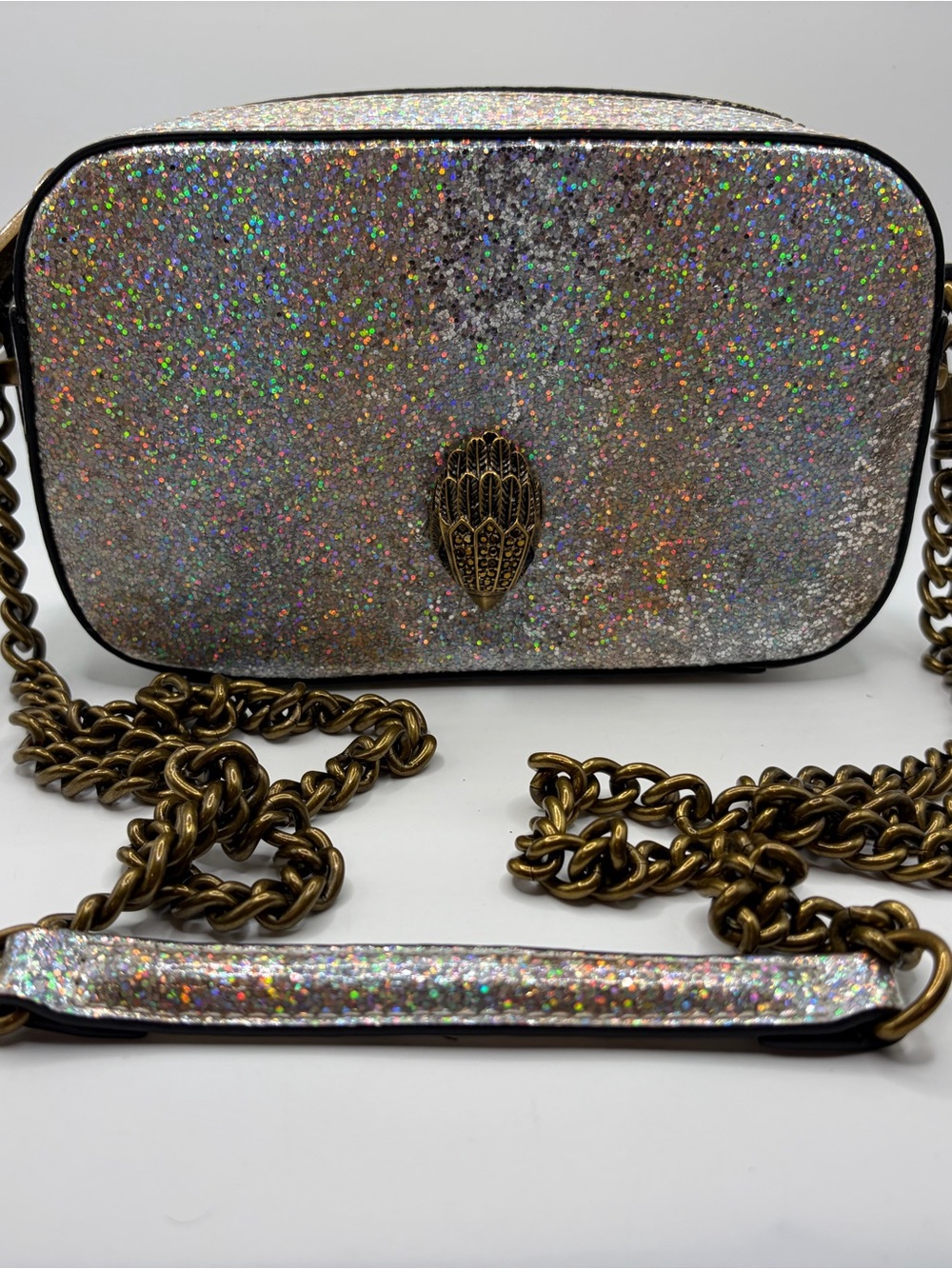 Kurt Geiger Silver Holographic Glitter Crossbody Bag